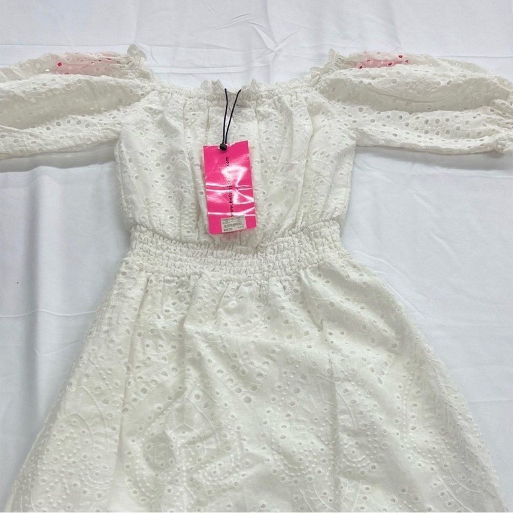 Betsey Johnson White Eyelet Dress with Pink Accents